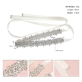 Detail showing bridal belt size specs and close-up of crystal rhinestone cluster pattern - Ivory White Satin Ribbon