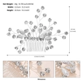 Detailed size view of silver bridal hair comb with rhinestones and metal leaves - Silver (HS-J7134S)