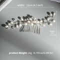 Macro shot of bridal hair comb with natural pearls, crystals and silver wire details - Pearl Crystal Floral Style (HS-J7173S)
