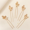 5-piece set of elegant golden leaf bridal hair pins with pearls for wedding hairstyles - Hollow Gold Leaf Pearl Hair Stick (HS-J7193G) / 5 Pcs Set