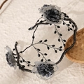 Vintage black gothic bridal headband with mesh flowers and crystal branch beads - Black (TS-J3178BLK)