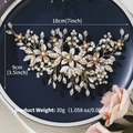 Dettaglio pettine capelli sposa con perle, cristalli e fiori dorati, lunghezza 18 cm, fatto a mano - Oro
