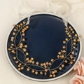 Tocado de novia hecho a mano con flores doradas y cristales para peinado de boda - Dorado (HS-J7278G)