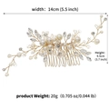 Handmade gold bridal hair comb with pearls and rhinestones showing dimensions 14x9.5cm - Gold Hand-Beaded Hair Comb (HS-J4999G)