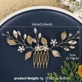 Pettine per capelli da sposa con foglie dorate, perle bianche e cristalli da 14 cm - Oro