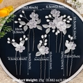Juego de 5 horquillas de novia con flores de acrílico blanco y detalles de hojas de plata - Plateado