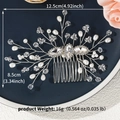 Close-up of bridal hair comb with marquise rhinestones and pearls on a blue background - Silver Marquise Rhinestone Floral Style (HS-J7293S)