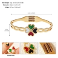 Bracciale a molla in acciaio al titanio dorato con quadrifoglio colorato e misure - Stile Trifoglio Patchwork a Quattro Colori (BS-J5595G)