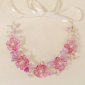 Fascia per capelli floreale rosa con perle bianche e nastro in seta regolabile - Argento HS-J7313S