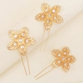 Tre forcine per capelli a fiore dorate con strass luminosi per acconciature sposa - Oro (HS-J7368G)