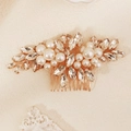 Eleganter Brauthaarkamm mit Perlen und Marquise-Kristallen auf vergoldeter Basis - Exquisiter Strahlender Blatt-Stil (HS-J7377G)