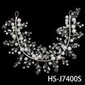 Eleganter Braut-Haarreif mit weißen Perlen und klaren Kristallen auf Silberdraht - Weiches U-Förmiges Perlen Kristall Design (HS-J7400S) / Silber