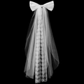 Voile de mariée élégant avec nœud en dentelle blanche et broderie florale sur fond noir - Voile Fleur Spirale à Grand Nœud (HS-J7406)