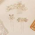 Elegant pearl and rhinestone hair comb and pin set for bridal wedding hairstyles - Comb and Pin Collection (HS-J7373S)