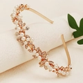Elegant gold bridal headband featuring white pearls and rhinestone leaf design - Gold