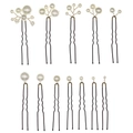 Set di 12 eleganti forcine per capelli da sposa a forma di U con perle bianche e oro - Caffè (HS-J7354KF)