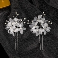 Forcine per capelli da sposa fatte a mano con petali di organza bianca e perle argento - Forcina in Rete Bianca (HS-J7350S)