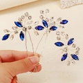 Set de 3 horquillas de novia plateadas con pedrería marquise en azul marino - Plateado/Circonita Azul