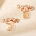 Details des handgefertigten Brauthaarkamms mit Perlen und Marquise-Zirkonia-Kristallen - Goldener Blumenhaarkamm (HS-J7436G)