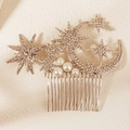 Elegante pettine per capelli luna e stelle con cristalli brillanti e perle bianche - Stile Luna e Stella (HS-J7432S)