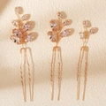 Dreiteiliges Set goldener Brauthaarnadeln mit Kristallblättern und handgefertigtem Design - HS-J7438G