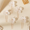Fünfteiliges Set weißer Netzblumen-Haarnadeln mit Perlen und goldenen U-förmigen Clips - Weiße Blume (HS-J7441G)