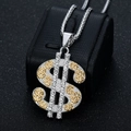 Hip hop silver and gold dollar sign pendant necklace with crystals on black background - Two-tone Gold/Silver Pendant Only