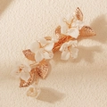 Elegant Chinese style hair clip with white resin flowers and golden metallic leaves - White Flower And Golden Leaf Style (HS-J7445G)