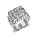 Anillo de sello Hip Hop de lujo para hombre en plata con diamantes cuadrados pavimentados - US 7 / Color Acero