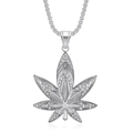 Hip hop silver maple leaf pendant necklace with crystals on chunky chain for men - Silver Color Single Pendant
