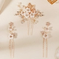 Dreiteiliges Braut-Haarnadel-Set mit weißen Perlen und Kristallen in Gold-Finish - Gold und Weiß Dreiteiliges Set (HS-J7418G)