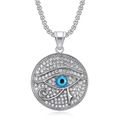 Silberne Eye of Horus Kette mit blauen Augenakzent und glänzenden Zirkonia Steinen - Stahlfarbe Großer Anhänger Einzeln