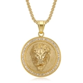 Goldene Hip-Hop-Halskette mit Löwenkopf-Medaillon und glitzernden Zirkonia-Steinen - Goldfarbe (Ohne Kette)