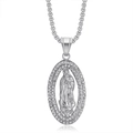 Detail of silver-plated Virgin Mary pendant with sparkling pavé rhinestones and box chain - Pendant Only (Without Chain) (Steel Color)