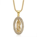 Hip hop gold plated titanium steel necklace with iced out Virgin Mary saint pendant - Pendant Only (Without Chain) (Gold)