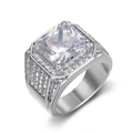 Anello da uomo hip hop di lusso in tonalità argento con grande zircone taglio princess - US 7 / Color Acciaio