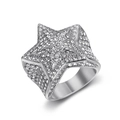 Macro shot of hip-hop pentagram ring with iced-out pave diamonds on wide steel band - US 7 / Steel