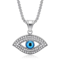 Collier avec pendentif oeil bleu en acier inoxydable argenté style hip hop et cristaux - Pendentif Couleur Acier Uniquement (Sans Chaîne)