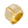 Luxurious gold-plated stainless steel hip-hop ring with iced-out cubic zirconia stones - US 7 / Gold