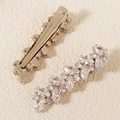 Set de pinzas para el cabello con diseño de hoja de circonita y base de plata fina - Plateado (HS-J7429S)