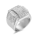 Luxurious silver stainless steel wide band ring with full pave cubic zirconia stones - US 7 / Steel