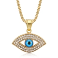 Collier pendentif œil maléfique hip hop plaqué or avec strass brillants et émail bleu - Pendentif Or Uniquement (Sans Chaîne)