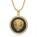 Colgante de medallón con cabeza de león dorado estilo hip hop con circonitas y cadena - Solo Colgante (Sin Cadena) / Dorado