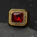 Luxurious gold ring with rectangle red gemstone and white diamonds for men - US 7 / Gold + Red Stone