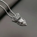 Collar con colgante de cabeza de león corona hip hop en acero plateado antiguo - Colgante Único Dorado Envejecido