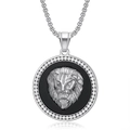 Collar con colgante de cabeza de león hiphop en plata y negro con circonitas micro-pavé - Solo Colgante (Sin Cadena) / Color Acero