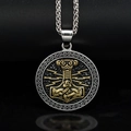 Collar colgante Mjölnir vikingo en acero plata y oro con cadena de trigo clásica - Solo colgante bicolor Oro/Plata