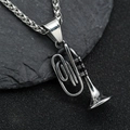 Collar largo con colgante de instrumento musical de saxofón en acero inoxidable plata - Colgante Solamente (Sin Cadena)