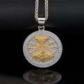 Colgante Martillo de Thor vikingo con relieve dorado Mjolnir y cadena de trigo plateada - Colgante Enegrecido Oro y Plata Solo (Sin Cadena)
