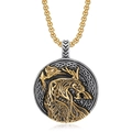 Viking wolf head necklace with gold Celtic relief pendant and durable box chain - Two-tone Gold/Silver Pendant Only